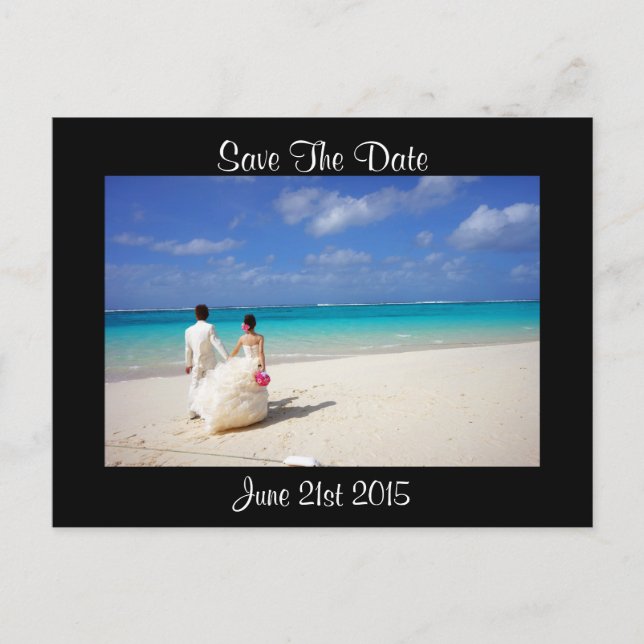 Carte Postale Faire-part Couple mariage sur une plage Enregistrer la date (Devant)