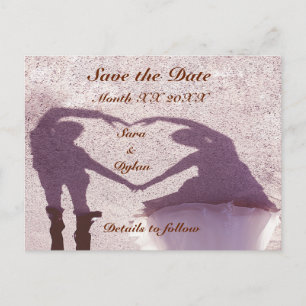 Carte Postale Faire-part Couple nuptiale Silhouette Coeur Sable Enregistrer