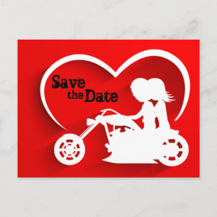 Carte Postale Faire-part Couple Riding Motorcycle Enregistrer la date Maria