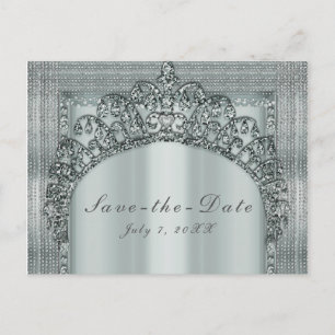 Carte Postale Faire-part Couronne de Diadème Argenté & Diamant Save the Dat