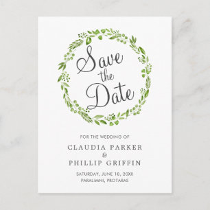 Carte Postale Faire-part Couronne de feuilles d'olive vert rustique Enregis