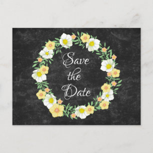 Carte Postale Faire-part Couronne de fleurs jaunes pour annoncer la date de