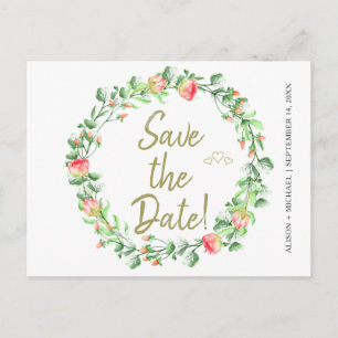 Carte Postale Faire-part Couronne de jardin de sauge rose floral mariage à 