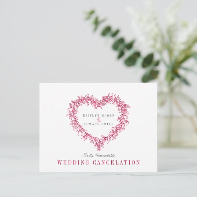 Carte Postale Faire-part Couronne de mariage annulation coeur gui rouge (Debout devant)