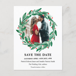 Carte Postale Faire-part Couronne de Noël hivernale mariage à retenir la da