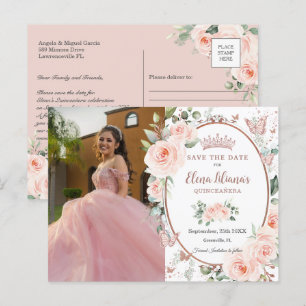 Carte Postale Faire-part Couronne de princesse papillons à blush Quinceañer