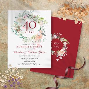 Carte Postale Faire-part Couronne de roses pour la fête surprise des 40 ans