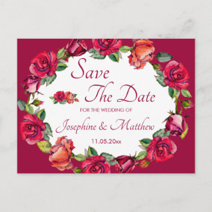Carte Postale Faire-part Couronne de roses Pretty Monogram Save the Date