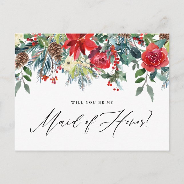 Carte Postale Faire-part Couronne florale festive aquarelle Demoiselle d'ho (Devant)