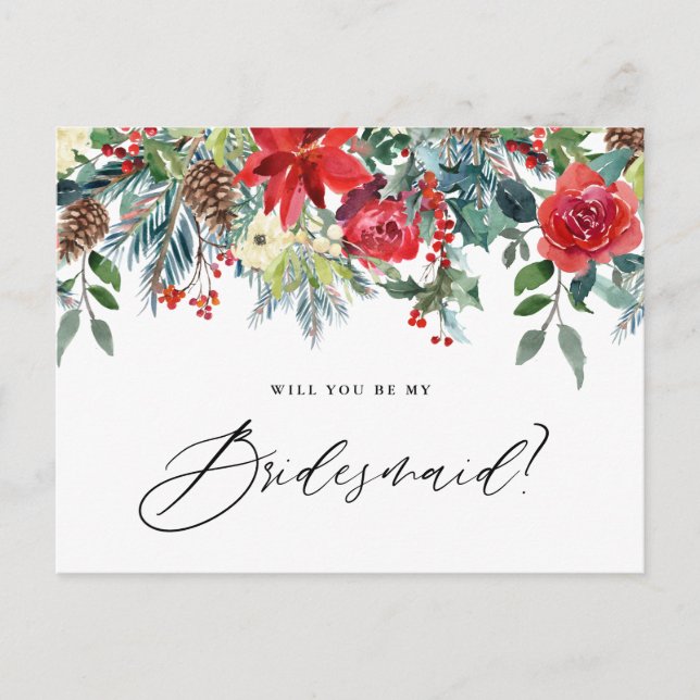 Carte Postale Faire-part Couronne florale festive aquarelle Sois ma demoise (Devant)