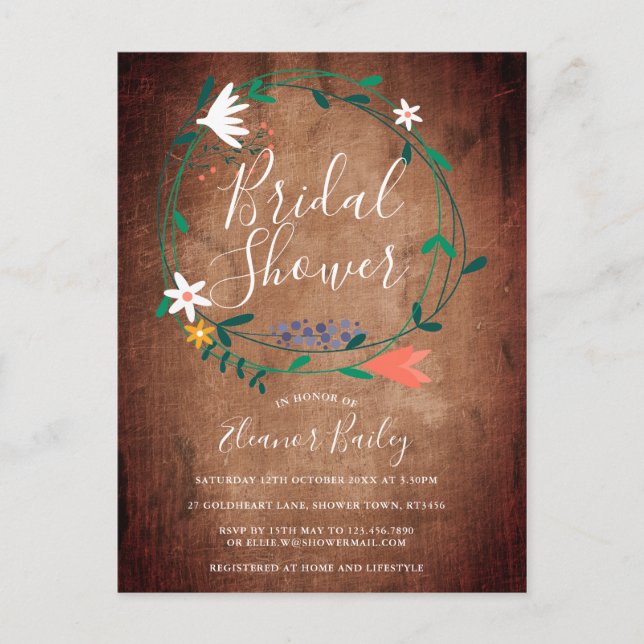 Carte Postale Faire-part Couronne florale printanière rustique pour la fête (Devant)