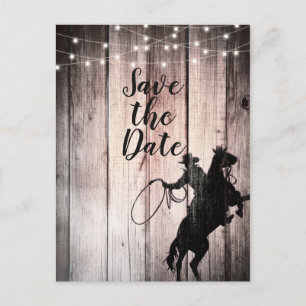 Carte Postale Faire-part Cowboy Rustic Wood Grange Pays Enregistrer la date