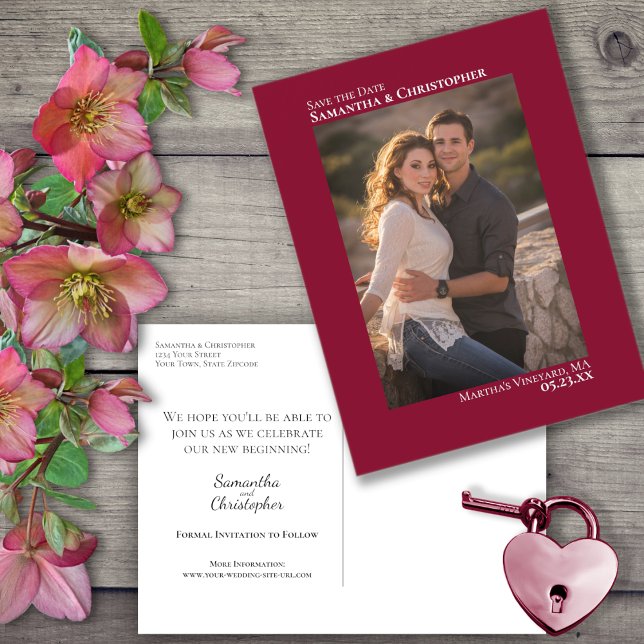 Carte Postale Faire-part Cranberry Red Minimal Photo Wedding Enregistrer la (Créateur téléchargé)