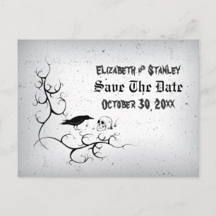 Carte Postale Faire-part Crâne corbeau Halloween Mariage gothique Enregistr