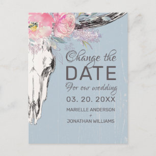Carte Postale Faire-part Crâne de vache rustique rose blush floral modifier
