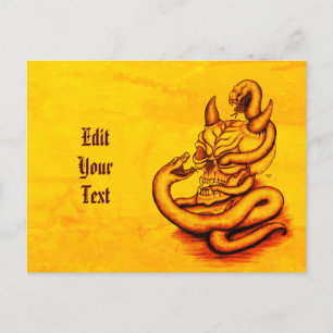 Carte Postale Faire-part Crâne - Tête diabolique avec serpent