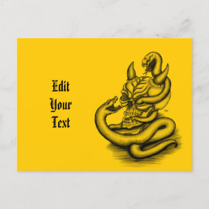 Carte Postale Faire-part Crâne - Tête diabolique avec serpent