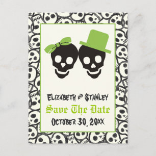 Carte Postale Faire-part Crânes élégants Mariage d'Halloween Enregistrer la