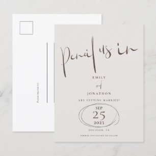 Carte Postale Faire-part Crayon Minimaliste en Crème Marron pour Sauvegarde