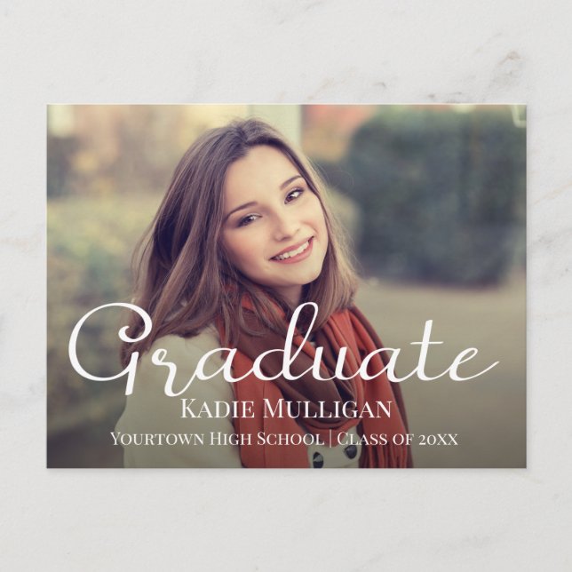 Carte Postale Faire-part Créez votre propre photo Elegant Script Graduation (Devant)