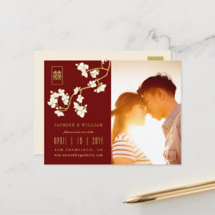 Carte Postale Faire-part Crème Péché de la Mariée Fleur de Cerisier Chinois