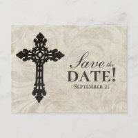 Croix catholique vintage Swirl Enregistrer la date