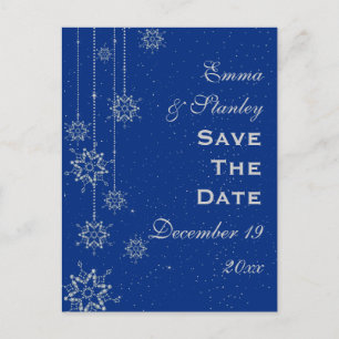 Carte Postale Faire-part Crystal flocons de neige mariage bleu Enregistrer 