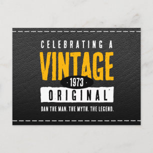 Carte Postale Faire-part Cuir Noir Original Année de Naissance Vintage