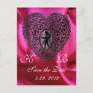 Carte Postale Faire-part CUPID LACE COEUR SOIE FUCHSIA VÊTEMENT, Violet ros