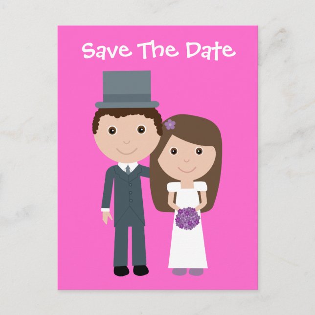 Carte Postale Faire-part Cute Bride & Groom Enregistrer La Date Personnalis (Devant)