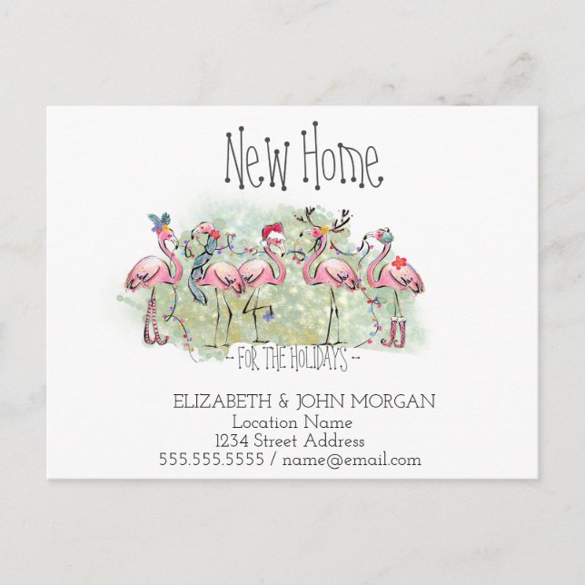 Carte Postale Faire-part Cute Flamants roses Rose Famille Santa Hat Nouvell (Devant)