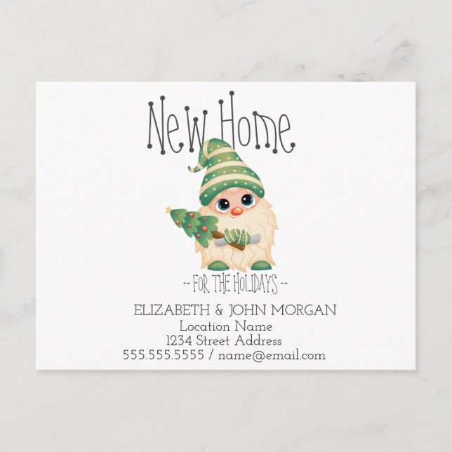 Carte Postale Faire-part Cute Gnome, Pine Tee Holidays Nouvelle adresse (Devant)