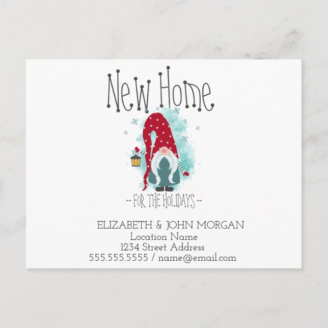 Carte Postale Faire-part Cute Gnome Snowfakes Vacances Nouvelle Adresse (Devant)