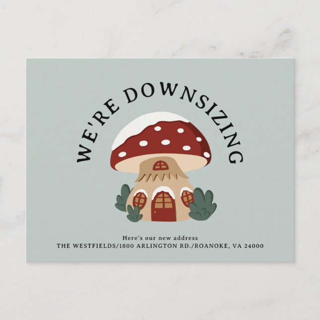 Carte Postale Faire-part Cute Maison de Champignons Downsizing Nouveau Accu (Devant)