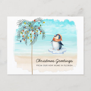Carte Postale Faire-part Cute Penguin Beach Scène Famille Vacances Déménage