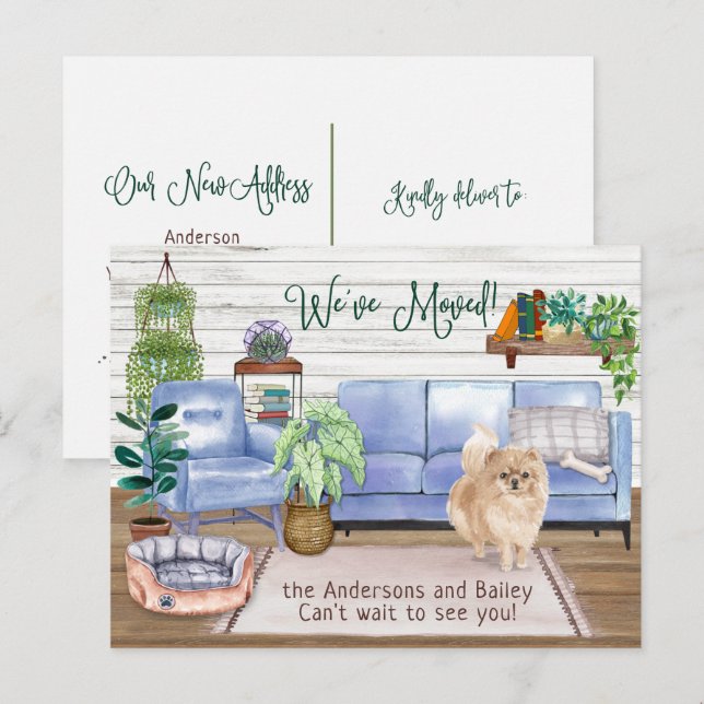 Carte Postale Faire-part Cute Pomeranian Cosy New Home Moving      (Devant / Derrière)