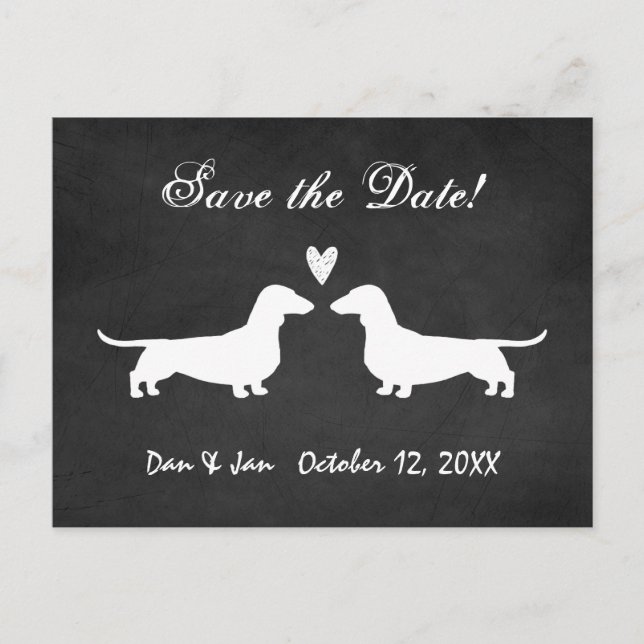 Carte Postale Faire-part Dachshund Chien Silhouettes Mariage Enregistrer la (Devant)