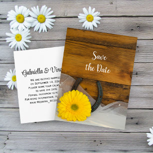 Carte Postale Faire-part Daisy and Horseshoe Western Wedding Enregistrer la