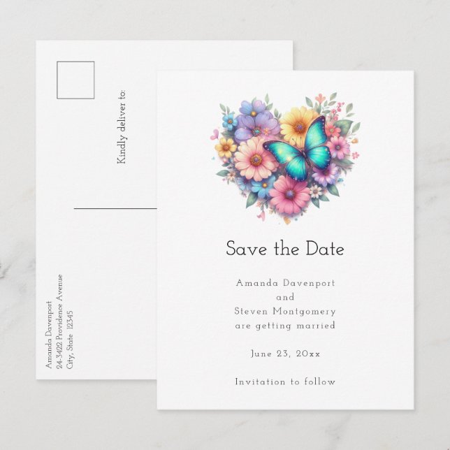 Carte Postale Faire-part Daisy Flowers with a Beautiful Butterfly (Devant / Derrière)