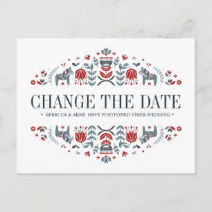 Carte Postale Faire-part Dala Chevaux MARIAGE CHANGER LA DATE POSTPONEMENT