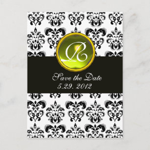 CARTE POSTALE FAIRE-PART DAMAS NOIR ET BLANC TOPAZE JAUNE MONOGRAMME