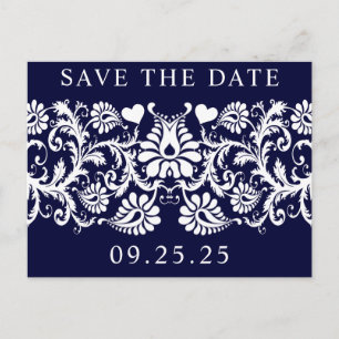 Carte Postale Faire-part Damas Vintages Blanches Montrées Sur La Marine Pro