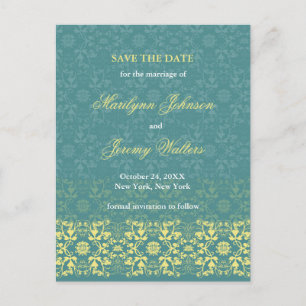 Carte Postale Faire-part Damask Swirls Lace Peacock Enregistrer La Date Car