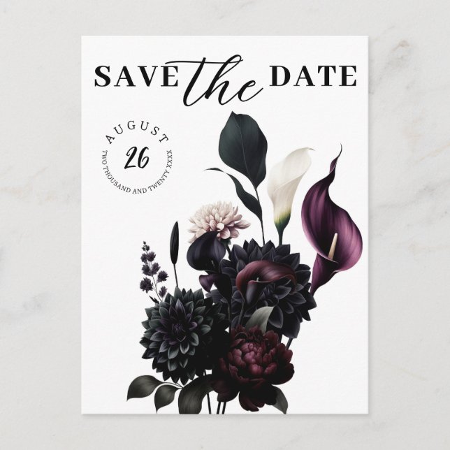 Carte Postale Faire-part Dark Moody Mariage floral romantique Enregistrer l (Devant)