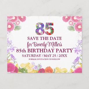 Carte Postale Faire-part Date à retenir pour les 85 ans, Floral Blush Bloom