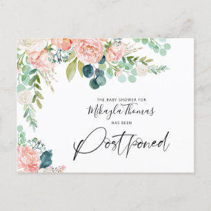 Carte Postale Faire-part Date de la Baby Shower reportée Fleurs rose pâle