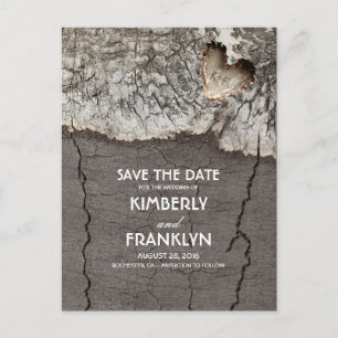 Carte Postale Faire-part Date de mariage à annoncer avec cœur en bois rusti