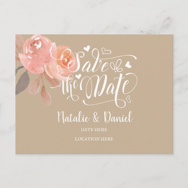 Carte Postale Faire-part Date de mariage personnalisée avec fleurs (Devant)