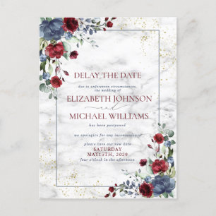 Carte Postale Faire-part Date de mariage reportée Fleurs de Bourgogne bleu