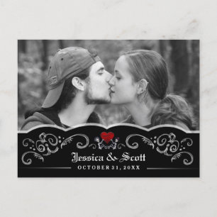 Carte Postale Faire-part Date d'économies de photo de coeur de squelettes